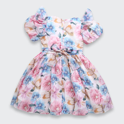 Charming Pastel Floral Puff Sleeve Dress F619