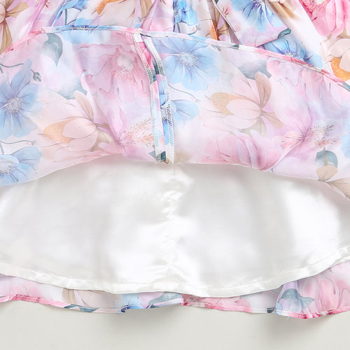 Charming Pastel Floral Puff Sleeve Dress F619