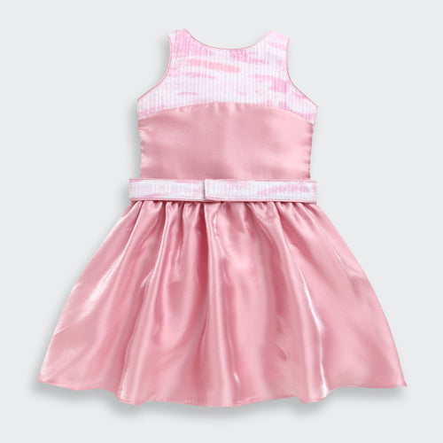 Elegant Party Look Pink Satin Fit & Flare Dress F624