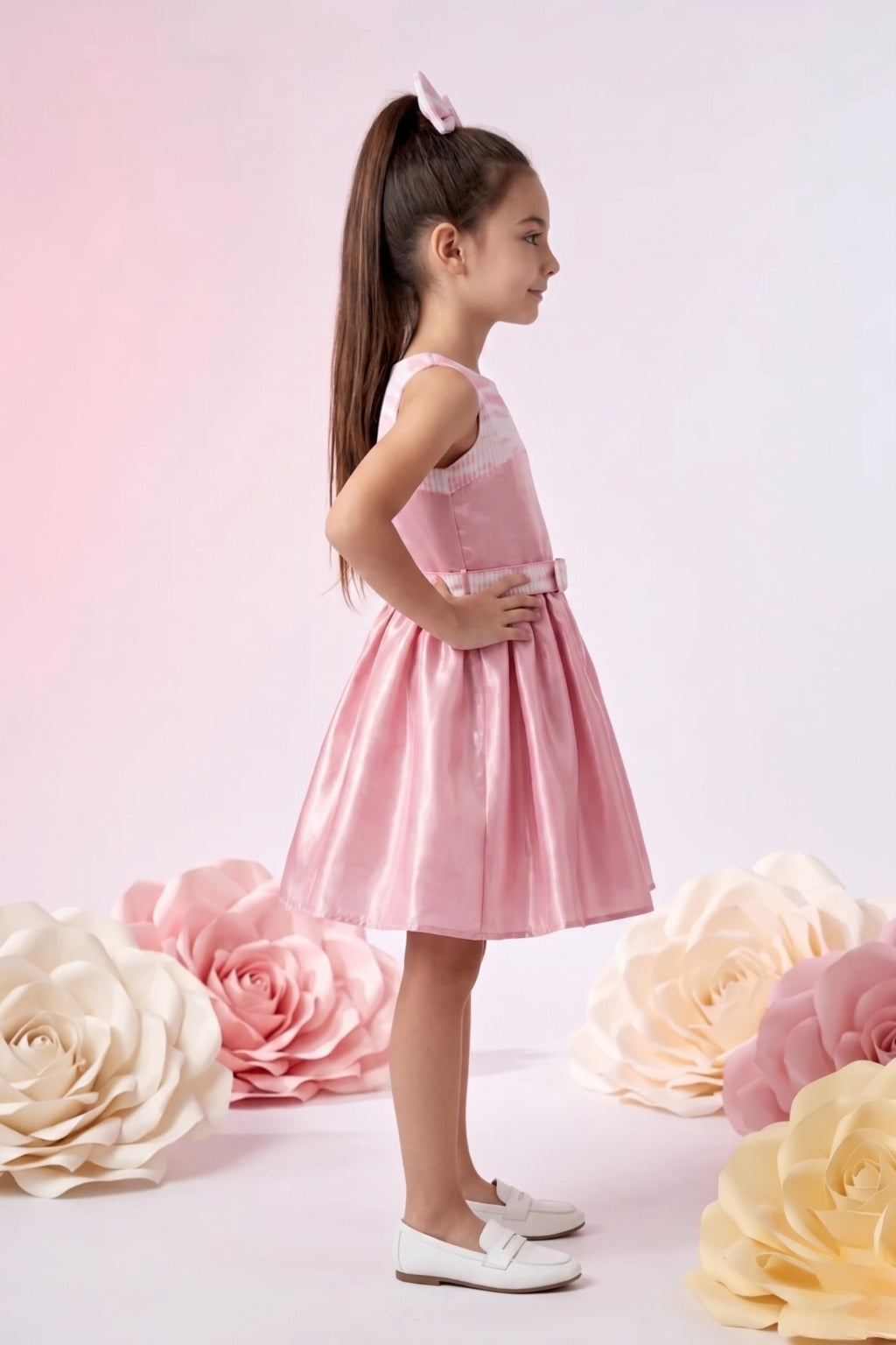 Elegant Party Look Pink Satin Fit & Flare Dress F624