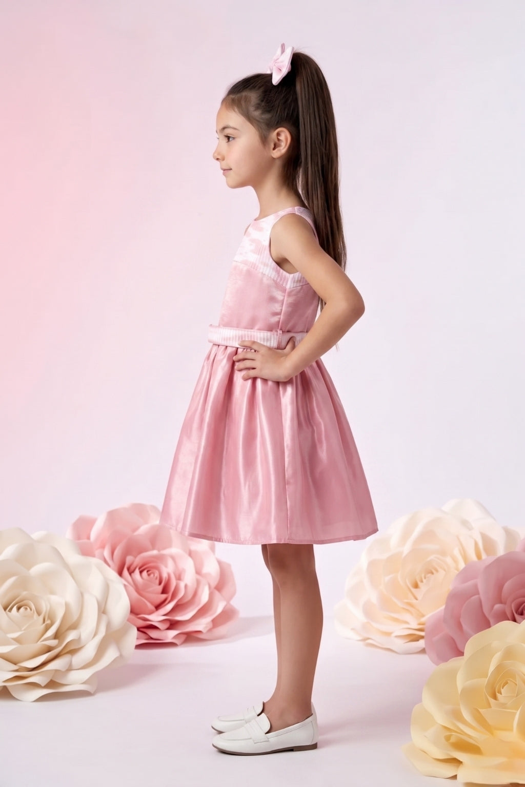 Elegant Party Look Pink Satin Fit & Flare Dress F624
