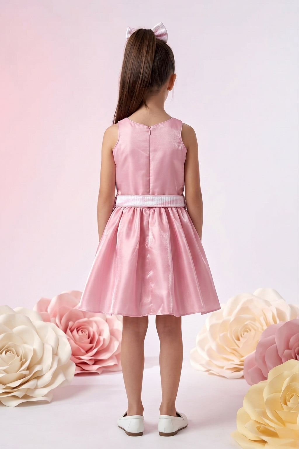Elegant Party Look Pink Satin Fit & Flare Dress F624