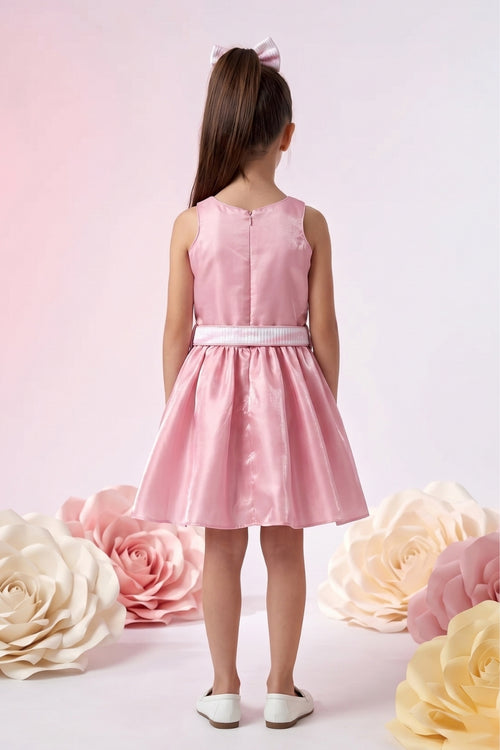 Elegant Party Look Pink Satin Fit & Flare Dress F624