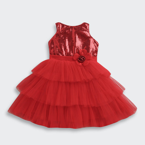 Sparkly Princess Red Sequin & Tulle Layered Dress F628