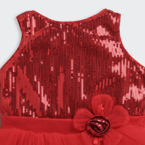 Sparkly Princess Red Sequin & Tulle Layered Dress F628