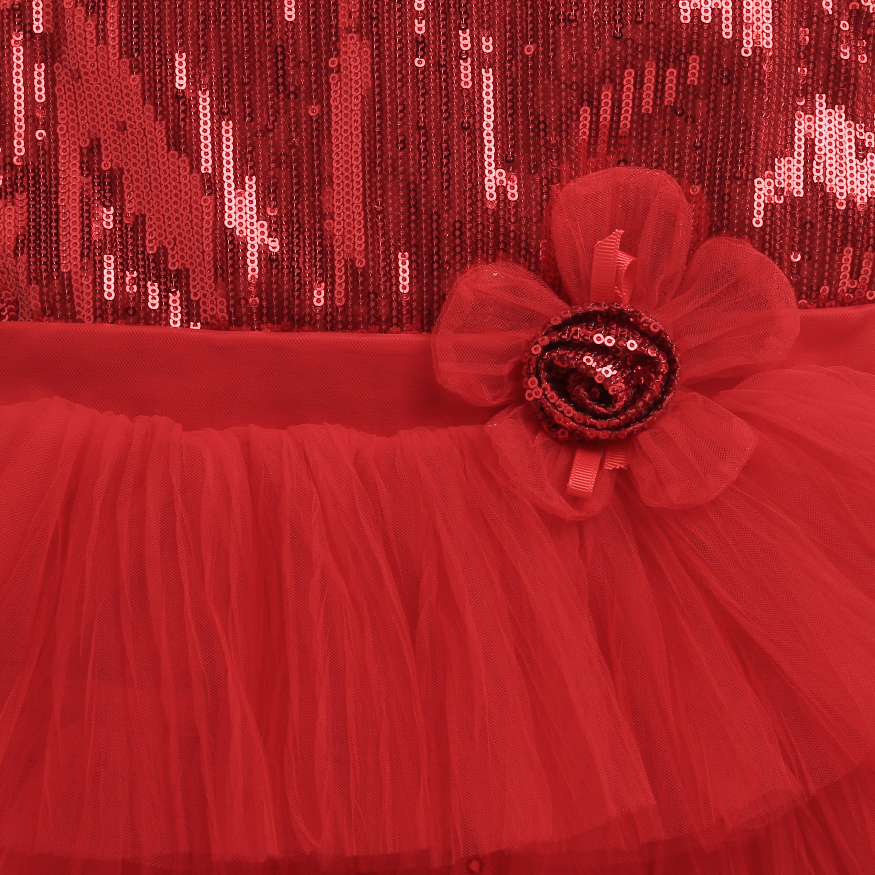 Sparkly Princess Red Sequin & Tulle Layered Dress F628