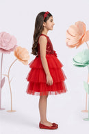 Sparkly Princess Red Sequin & Tulle Layered Dress F628