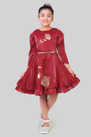 TinyGirls Maroon Floral Party Dress – Elegant Western Wear India