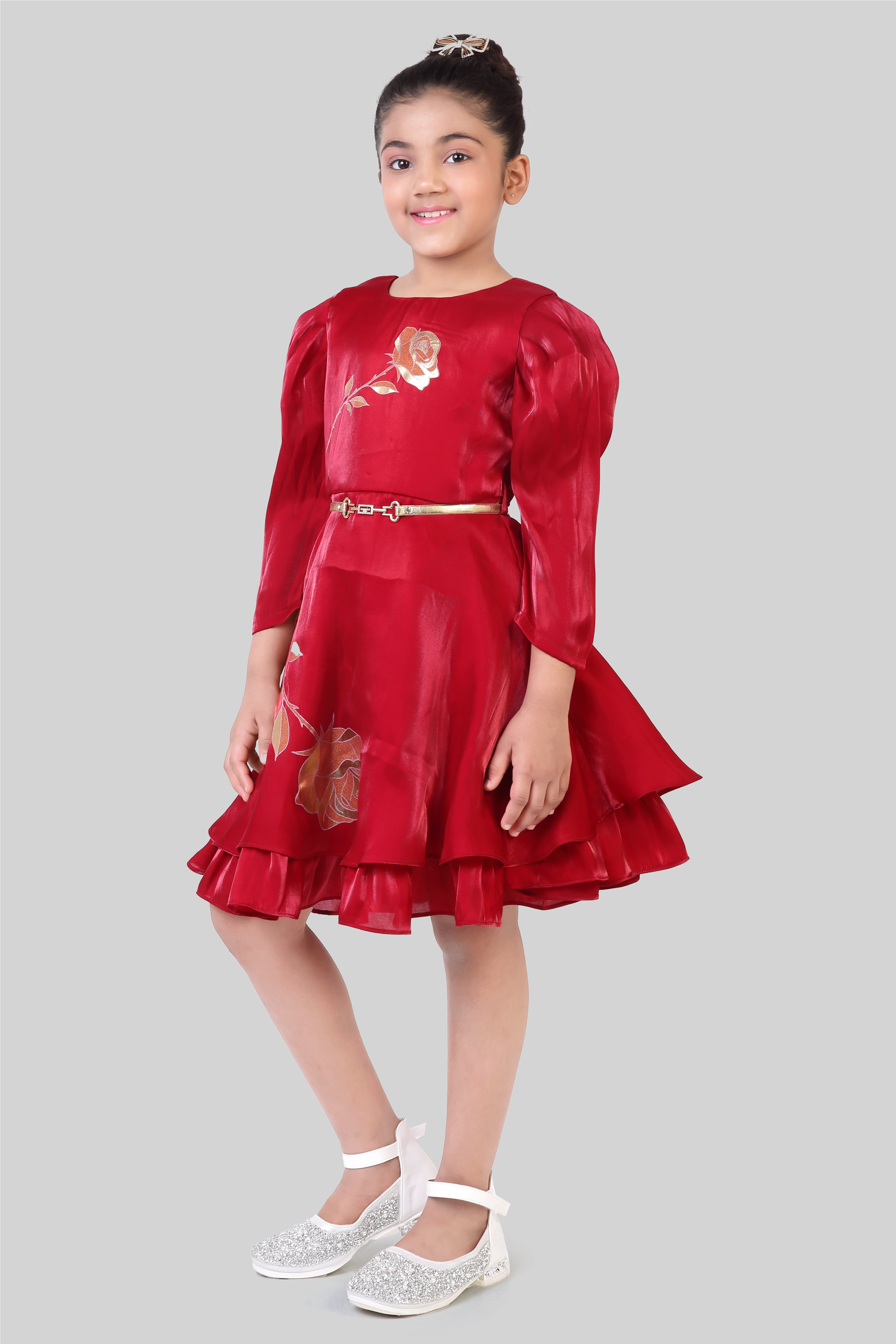 TinyGirls Maroon Floral Party Dress – Elegant Western Wear India