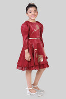 TinyGirls Maroon Floral Party Dress – Elegant Western Wear India