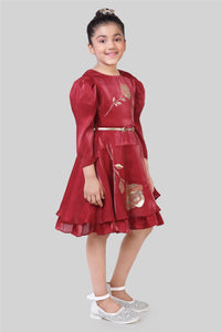 TinyGirls Maroon Floral Party Dress – Elegant Western Wear India