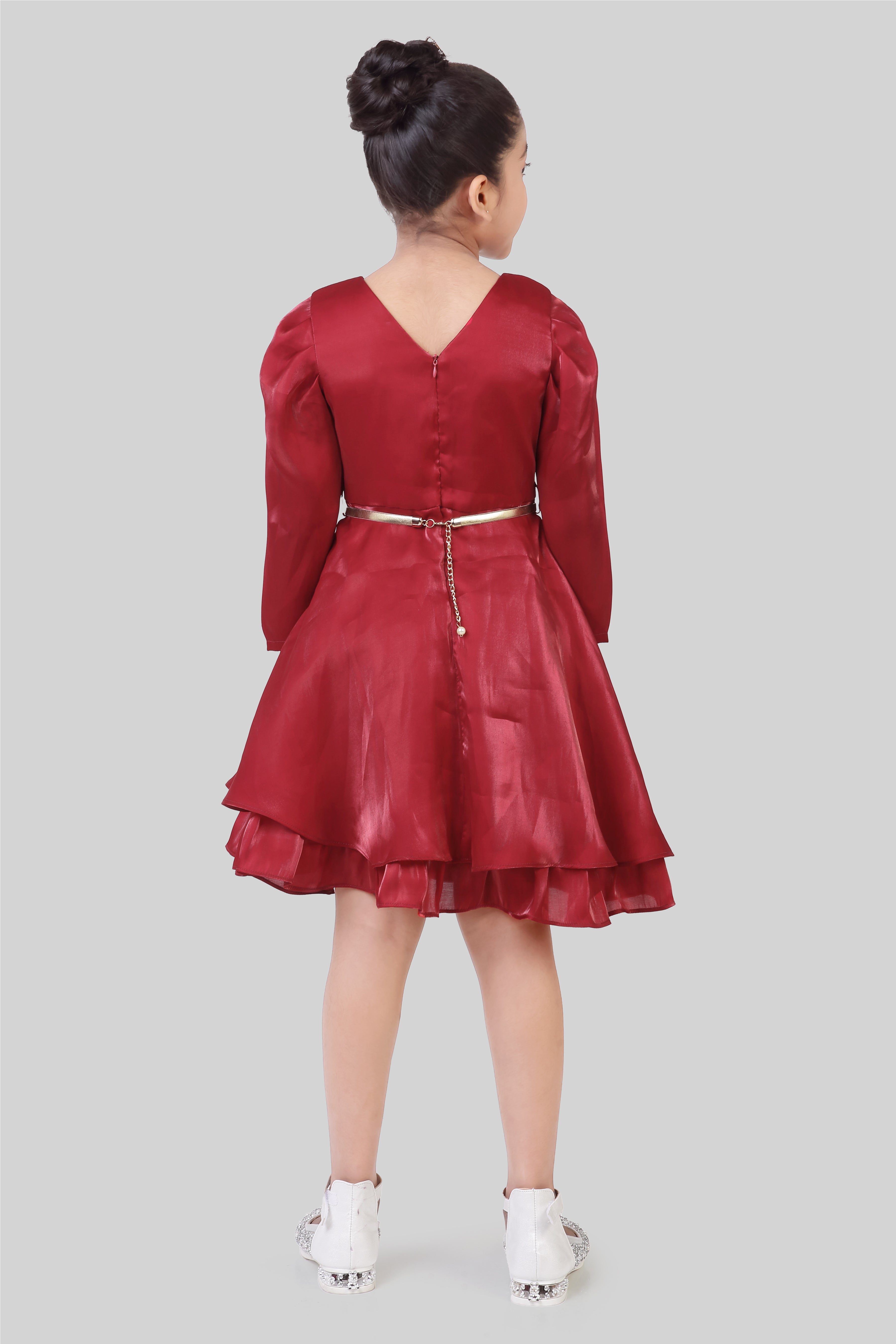 TinyGirls Maroon Floral Party Dress – Elegant Western Wear India