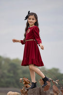 Tiny Girl Maroon Floral Party Dress – Elegant Western Wear India