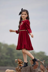 Tiny Girl Maroon Floral Party Dress – Elegant Western Wear India