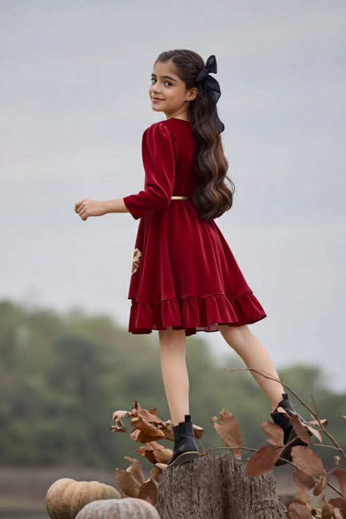 Elegant Maroon Floral Party Dress F641