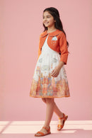 Printed Sleeveless Dress with Rust Bolero F659