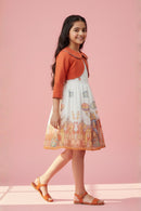Printed Sleeveless Dress with Rust Bolero F659