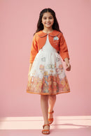 Printed Sleeveless Dress with Rust Bolero F659