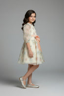 Girls Floral Organza Dress with Peach Bow F675