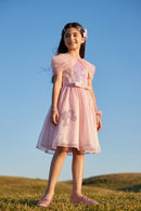 Barbie Girls Light Pink Shimmer Party Dress with Cape Sleeves BAF307