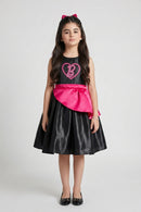 Barbie Girls Elegant Black Party Dress with Pink Waist Bow F309