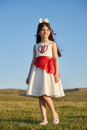 Barbie White Fit & Flare Dress with Red Peplum Waist BAF309