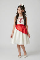 Barbie White Fit & Flare Dress with Red Peplum Waist for Girls F309