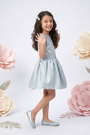 Opal Blue Party Dress with Sequin Bodice & Bow Back F577