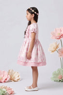 Light Pink Floral Party Dress with Puff Sleeves F595