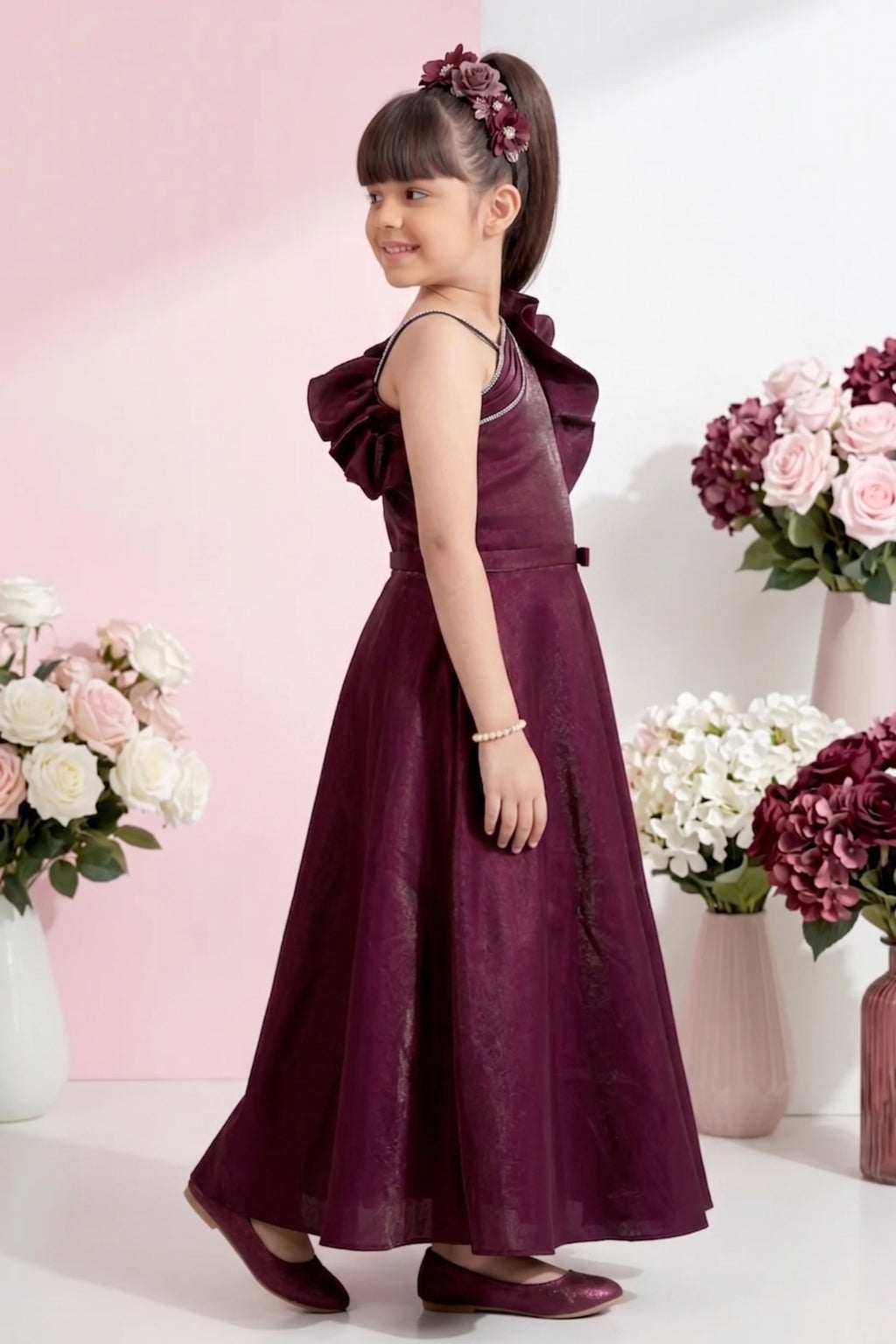 Maroon One-Shoulder Party Wear Gown G383