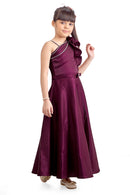 Tiny Girl Maroon One-Shoulder Party Wear Gown with Ruffle Detail