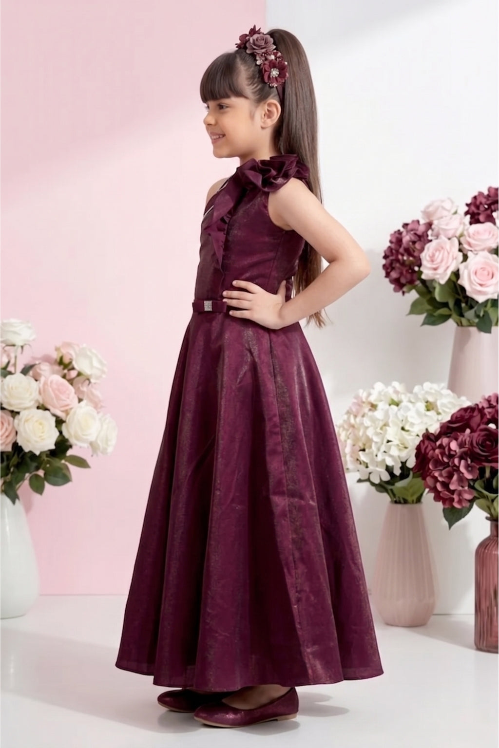 Maroon One-Shoulder Party Wear Gown G383
