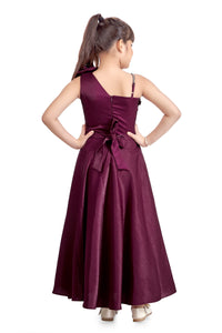 Tiny Girl Maroon One-Shoulder Party Wear Gown with Ruffle Detail