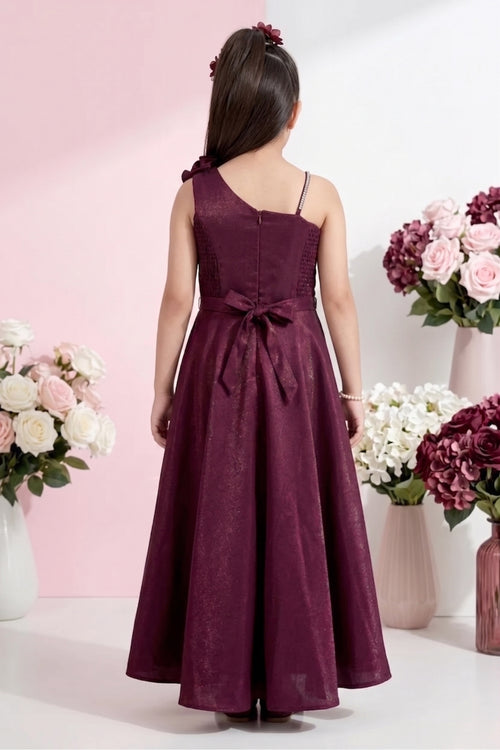 Maroon One-Shoulder Party Wear Gown G383