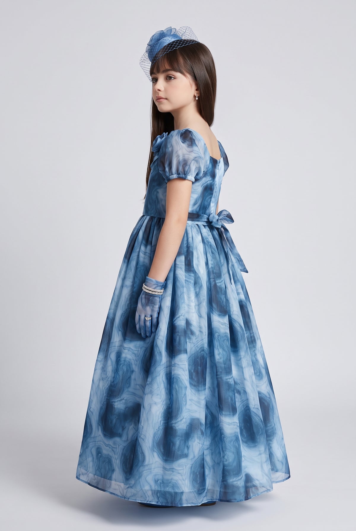Blue Marble Print Organza Party Gown G393