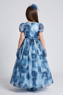 Blue Marble Print Organza Party Gown G393
