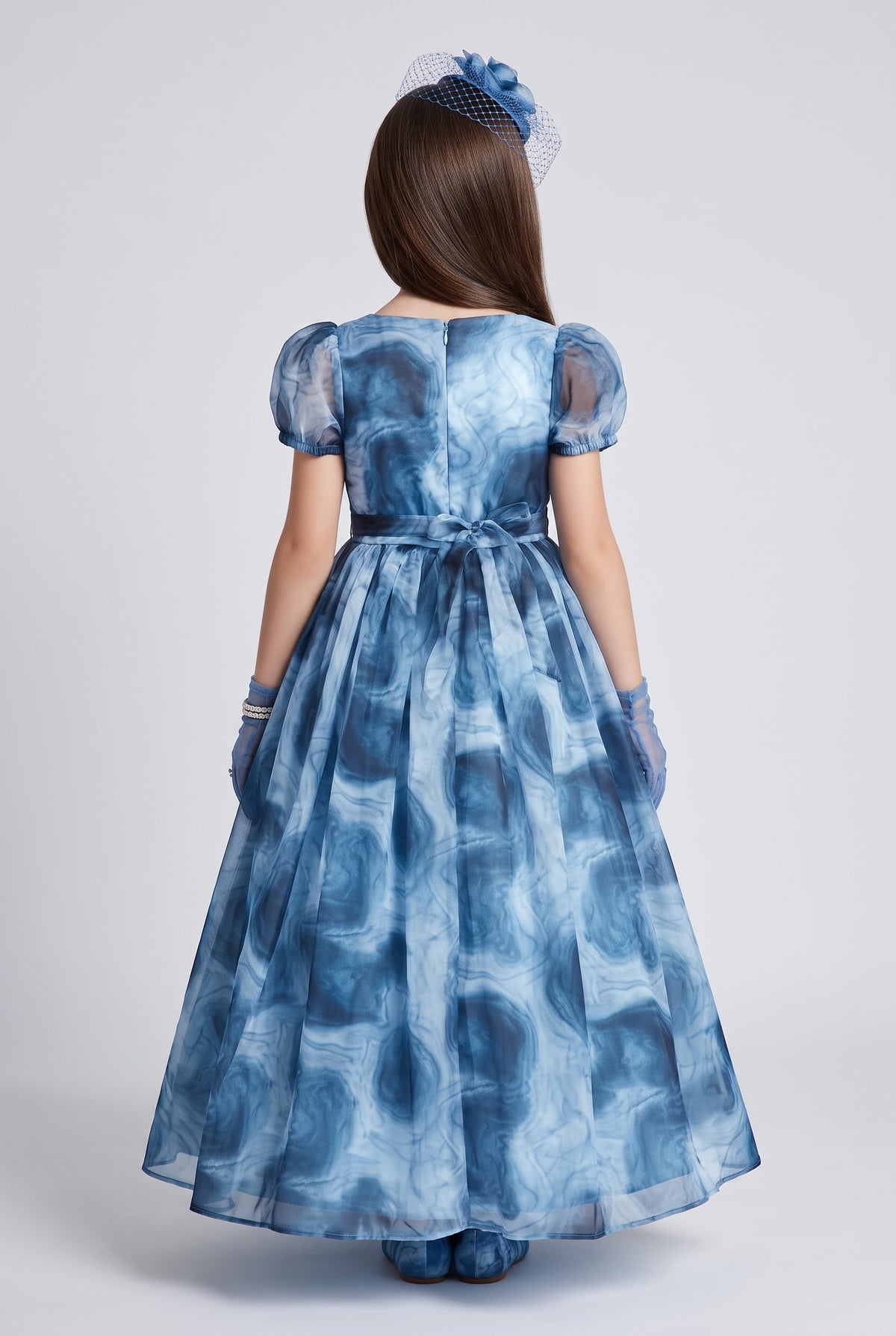 Blue Marble Print Organza Party Gown G393