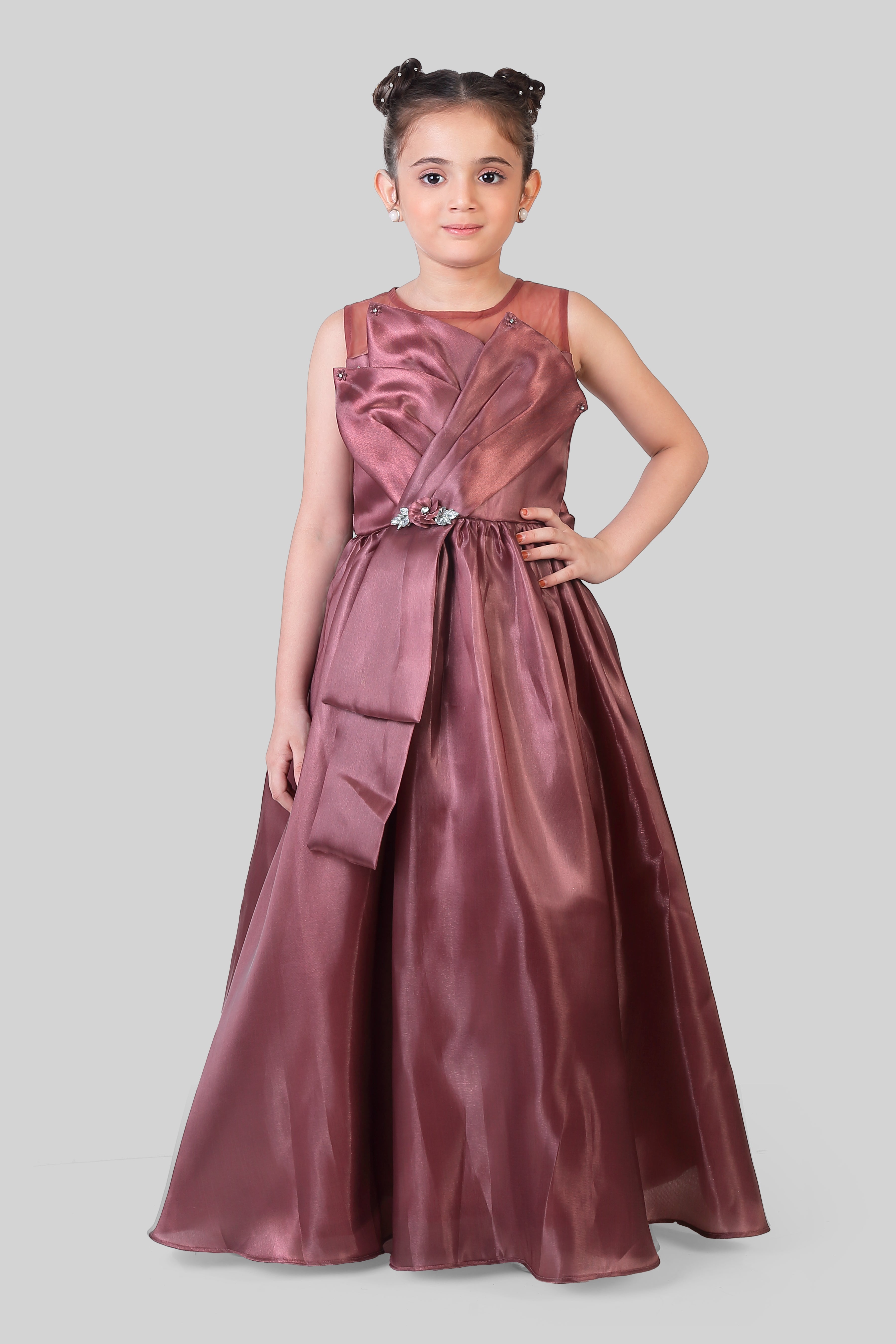 Tiny Girl Rosewood Satin Party Gown for Girls