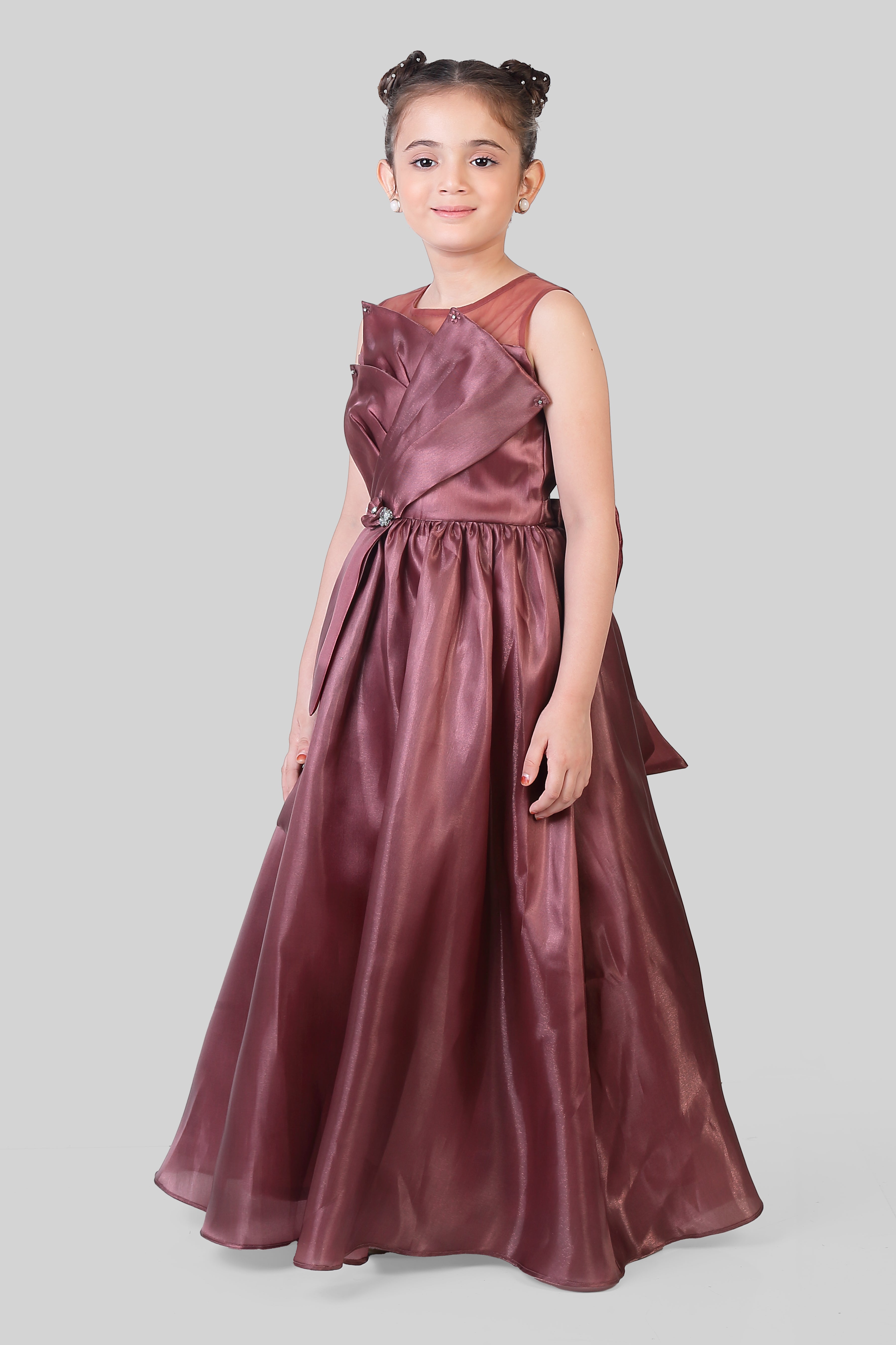 Tiny Girl Rosewood Satin Party Gown for Girls