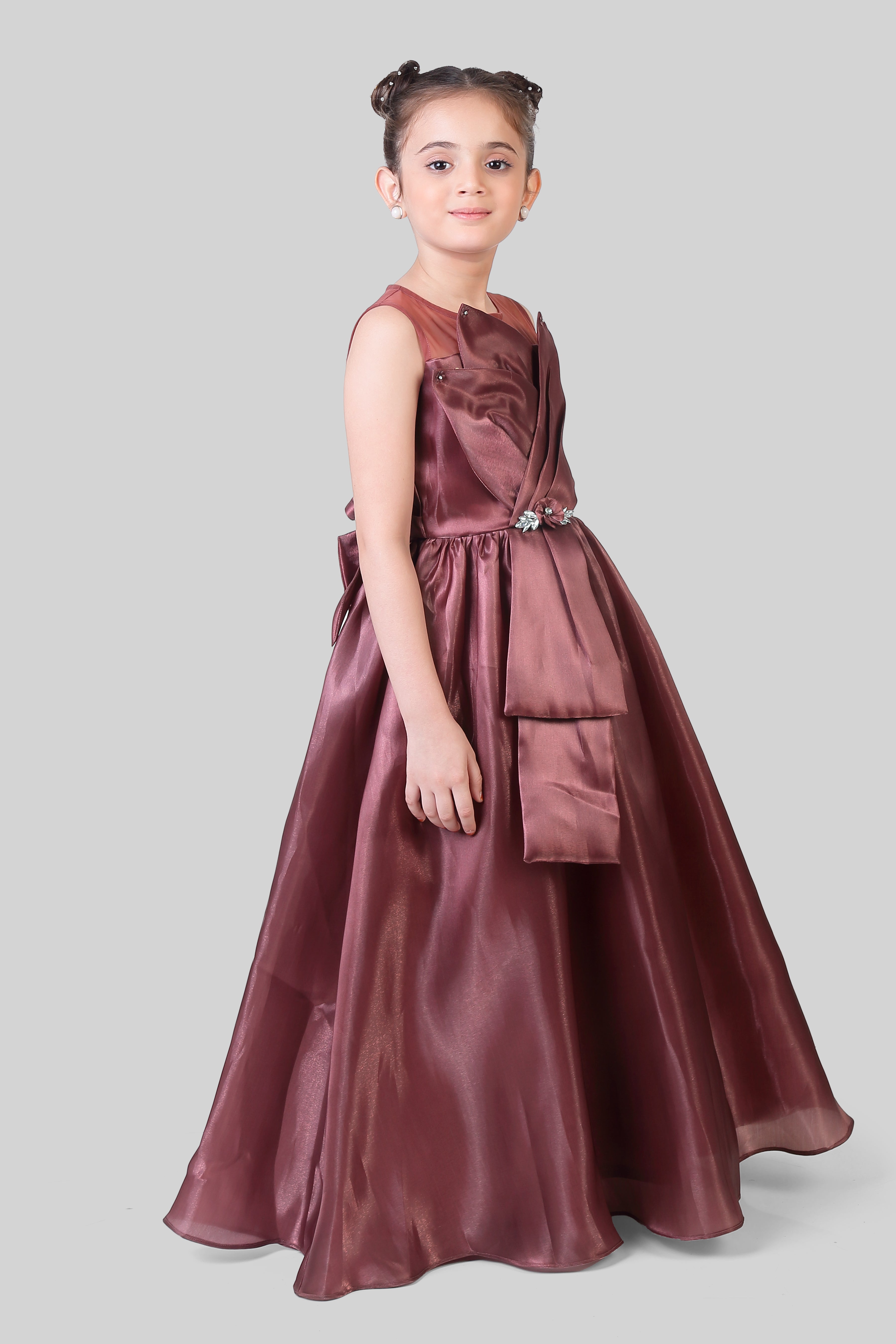Tiny Girl Rosewood Satin Party Gown for Girls