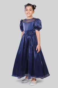 TinyGirls Navy Blue Long Gown – Premium Party & Occasion Wear