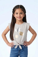 Cream Metallic Floral Tie-Up Top TG6407