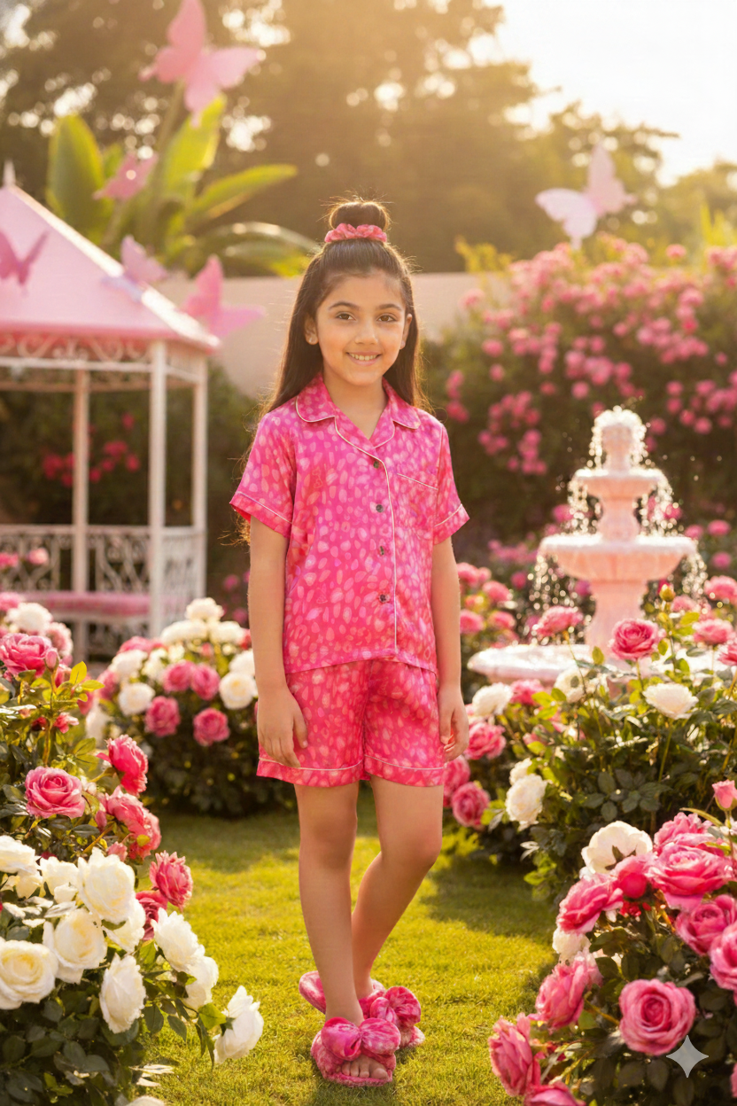 Barbie Pink Printed Satin Nightwear Set | Trendy Girls Outfit Online | Kids
