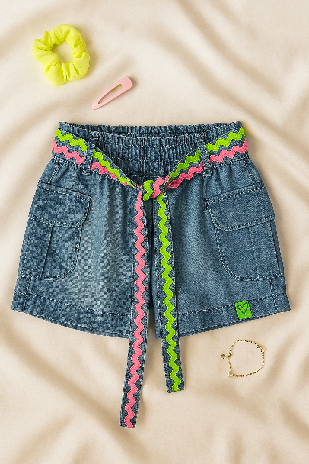 Girls Denim Shorts with Contrast Belt H1028
