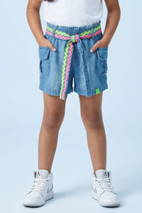 Girls Denim Shorts with Contrast Belt H1028
