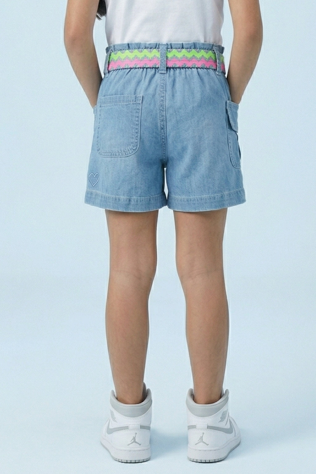 Girls Denim Shorts with Contrast Belt H1028