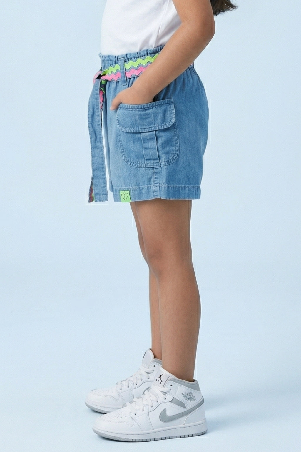 Girls Denim Shorts with Contrast Belt H1028
