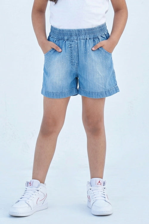 Girls Studded Denim Shorts H1033