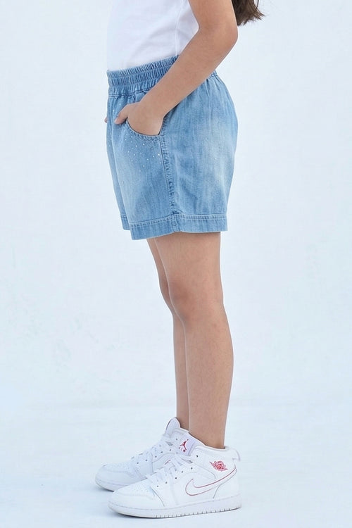 Girls Studded Denim Shorts H1033