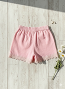 Girls Flamingo Pink Lace Hem Shorts H1037